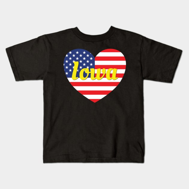 Iowa American Flag Heart Kids T-Shirt by DPattonPD